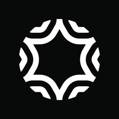 David star logo template with geometric rounded japanese kamon line art illustration in flat design monogram symbol