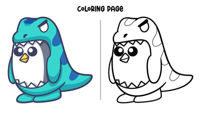 T-Rex Costume Penguin Coloring Page and Book