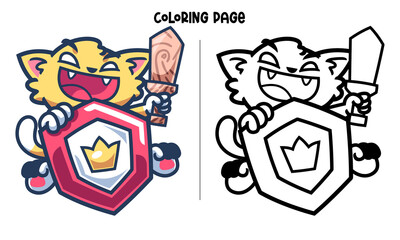 The Knight Cat With Shield Coloring Page and Book