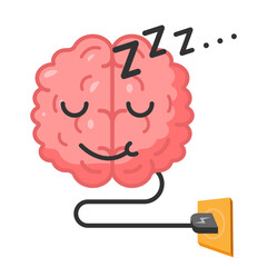 happy face sleeping brain on plug, charge, rest concept illustration flat design vector, concept illustration flat design vector eps10