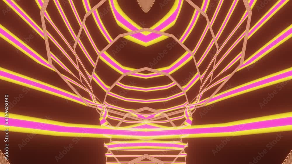 Poster 4k video animation toward downward inside a curved cave having beautiful neon pink and yellow color 