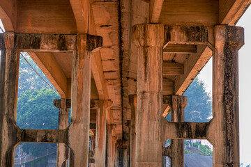 Close-up of the pier of the dam passage bridge