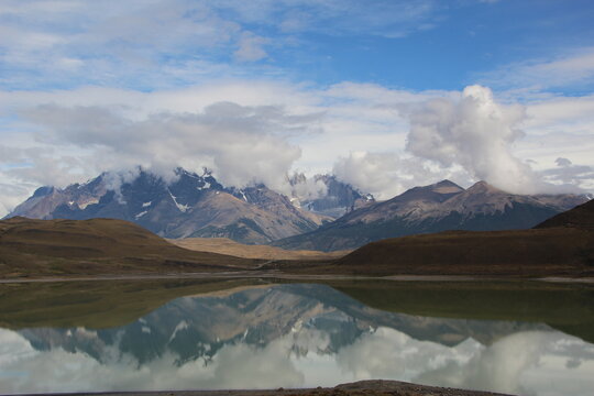 Reflections, Torres del Paine National Park, Patagonia, southern Chile.