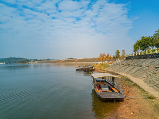 Naklejka premium Reservoirs, lakes and mountain islands formed by dams