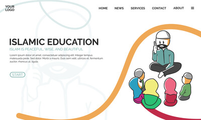 happy ramadan mubarak greeting concept with people character for web landing page template, banner, presentation, social, and print media. Islamic Education flat design vector illustration