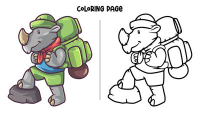 Adventure Rhino Coloring Page and Book