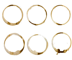 Coffee cup stains on white background.