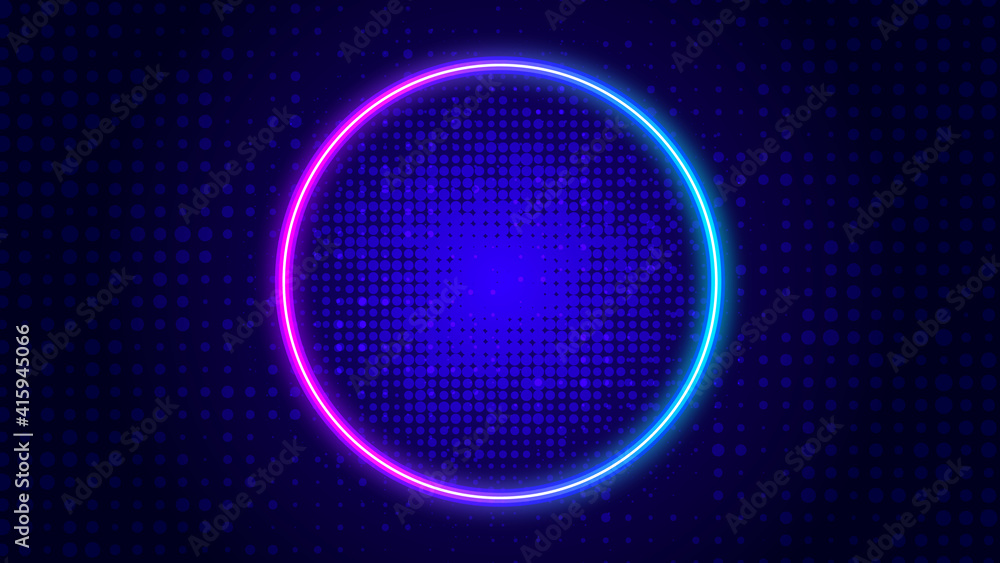 Poster neon glow light effect round frame futuristic texture background .