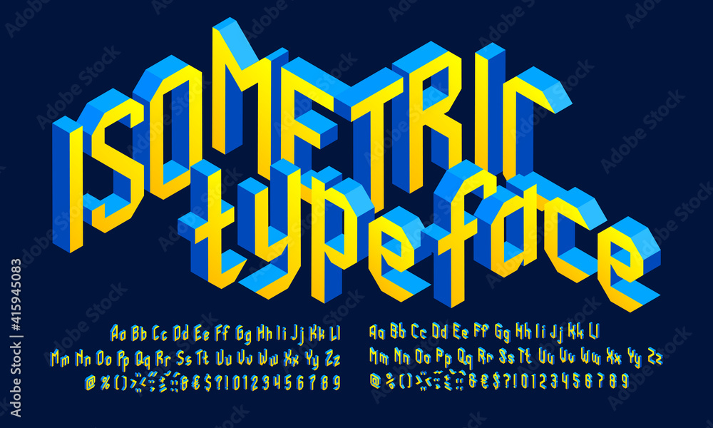 Fototapete 3d isometric alphabet font. 3d letters, numbers and punctuation. uppercase and lowercase. stock vect