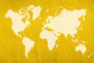 World map isolated on yellow background
