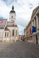 Croatia, Zagreb. St. Mary Church, Parliament bldg. St. Mary Square. Nobody.