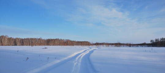 Winter landscape of Siberian fields