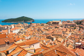 Naklejka na ściany i meble Croatia, Dubrovnik. Dense walled city, Adriatic, Lokrum Island.