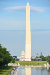 Obraz premium Washington D.C. National Mall with major monuments including Capitol Building, Washington Monument and World War II Memorial and reflections over the reflection pool - Washington D.C. United States