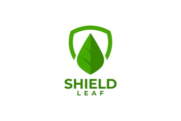 illustration of shield and leaf. nature logo vector.