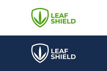 illustration of shield and leaf. nature logo vector.