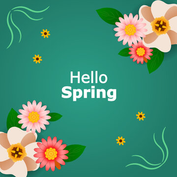 hello spring illustration vector with beautiful flowers, additional image include layer by layer