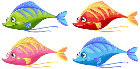 Naklejka premium Set of many funny fishes cartoon character isolated on white background
