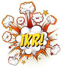 IKR text on comic cloud explosion isolated on white background