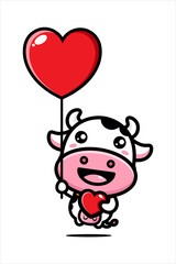 cartoon cute cow flying with balloon vector design