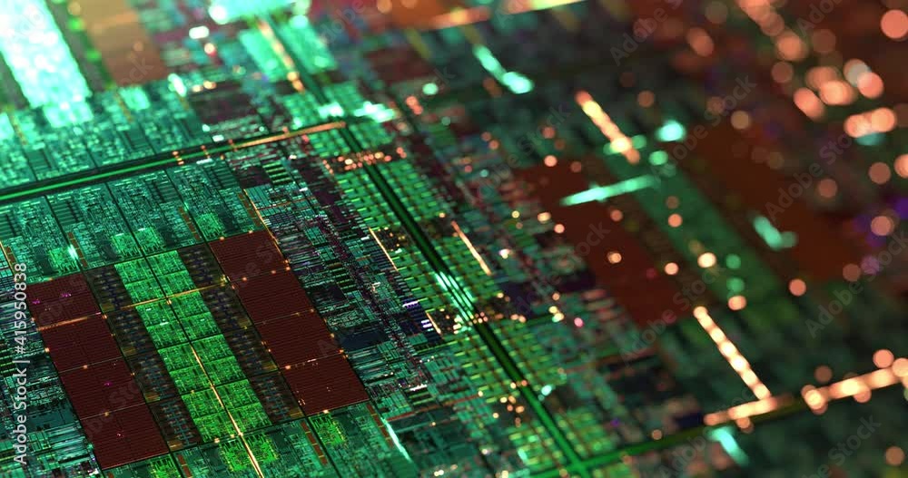 Poster central computer processors cpu die shot. artificial intelligence ai and microchip circuit concept. 