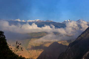 A group of clouds in the sky over The Andes mountains. View from Machu Picchu old Inca trail.