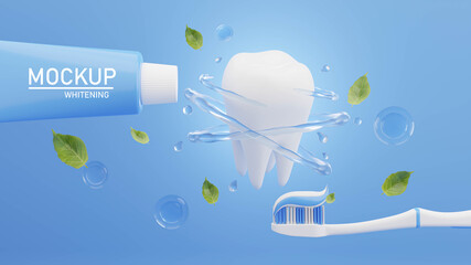3d render of toothpaste with toothbrush for mockup branding