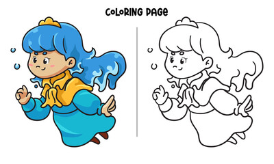 Blue Princess Playing With Bubbles Coloring Page and Book