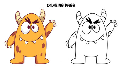 Orange Monster Raising Its Hand Coloring Page and Book