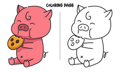 Pig Eats Cookies Coloring Page and Book