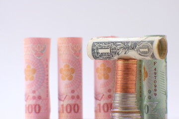 banknote money on white background and saving money and business growth concept,finance and investment concept