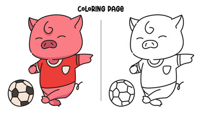 Pig Playing Soccer Coloring Page and Book