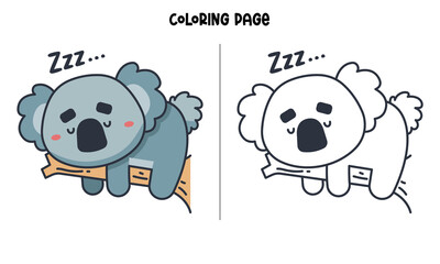 Koalas Sleep On A Branch Coloring Page and Book