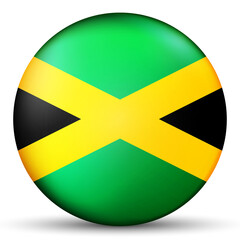 Glass light ball with flag of Jamaica. Round sphere, template icon. Jamaican national symbol. Glossy realistic ball, 3D abstract vector illustration highlighted on a white background. Big bubble.