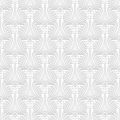 Floral greek seamless pattern. Vector white background. Geometric greek key, meanders abstract ornament with flowers, shapes. Ornate endless repeat texture. Elegant decorative light backdrop