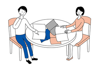 Couple, catalog, consultation, housing