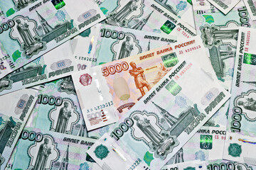 Fototapeta na wymiar Currency Russian rubles - paper banknotes of Russian rubles. Money background.