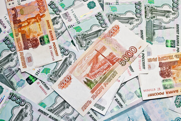 Currency Russian rubles - paper banknotes of Russian rubles. Money background.