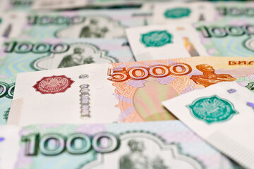 Currency Russian rubles - paper banknotes of Russian rubles. Money background.