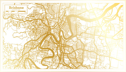 Brisbane Australia City Map in Retro Style in Golden Color. Outline Map. - obrazy, fototapety, plakaty
