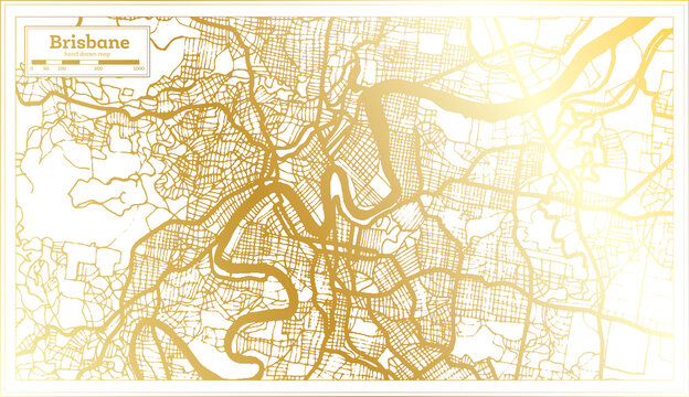 Brisbane Australia City Map in Retro Style in Golden Color. Outline Map.