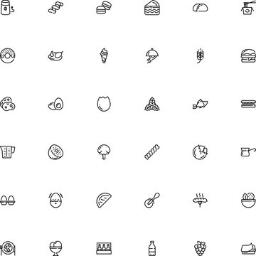 Icon Vector Icon Set Such As: Lager, Take, Chopsticks, Cap, Frankfurter, Decoration, Fried-egg, Field, Edible, Service, Bacterial, Confection, Yellow, Chanterelle, Take Away, Broken, Stroke, Ear