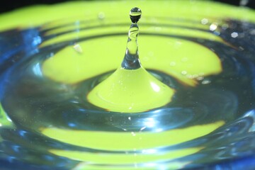 splash of water after falling drops, stop motion, dripping water into a glass