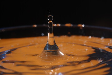 splash of water after falling drops, stop motion, dripping water into a glass