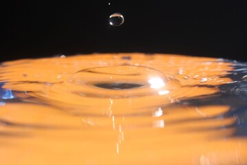 splash of water after falling drops, stop motion, dripping water into a glass