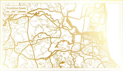 Sunshine Coast Australia City Map in Retro Style in Golden Color. Outline Map.