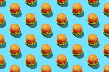 Minimalist hamburger pattern on blue background.