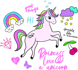 Obraz na płótnie Canvas cute unicorn print. t shirt design .Kids magic slogan, for clothes, banner, girls, women, child. 