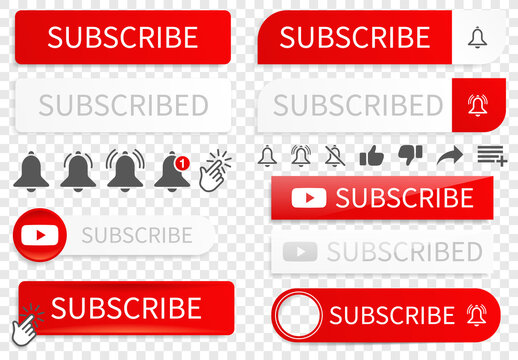 Subscribe buttons vector illustration set on transparent background isolated