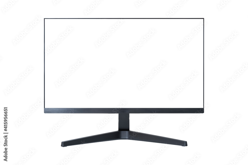 Poster front view, blank screen monitor for computer new model isolated on white background